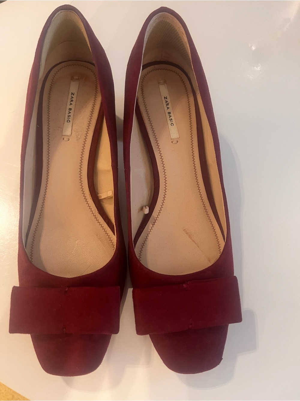 Zara Burgundy Suede Bow Flats